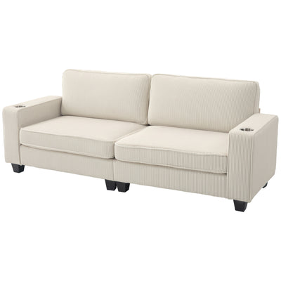 Canapé trois places, Causeuse en tissu avec coussin à ressort et porte-tasses pour salon