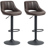 Bar Stools Set of 2, Swivel Counter Height Barstools with Adjustable Height and Cutout Back, Faux Leather Upholstered Bar Chairs with Round Metal Base and Footrest