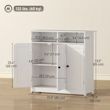 Bathroom Floor Cabinet, Freestanding Bathroom Storage Unit with 3 Doors, 2 Open Shelves and Adjustable Shelf