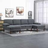 U Shape Couch with Double Chaise Lounge, Modern 4 Seater Sofa with Wooden Legs, Fabric Sofa for Living Room