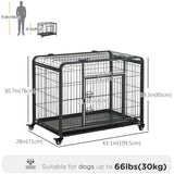 Folding Heavy Duty Dog Crate Heavy Duty Cage for Large Sized Dogs with Double Doors, Lockable Wheels Tray, 43