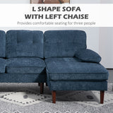 Modern Corner Couch with Right Chaise Lounge, Tufted 3-Seater Sofa with Wooden Legs for Living Room
