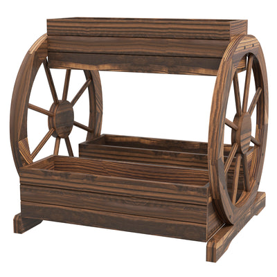 2-Tier Raised Garden Bed, Wooden Wagon Planter Boxes with Drainage Holes