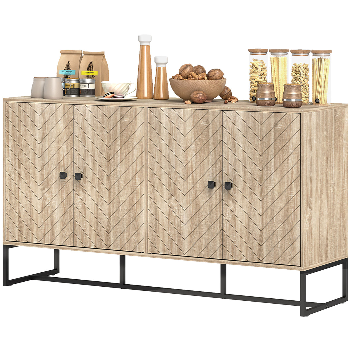 Buffet Sideboard avec 2 Tablettes Ajustables et Base en Acier, Meuble pour Téléviseur, Meuble-Bar pour Salon