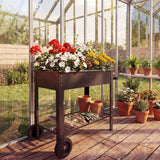 Metal Raised Garden Bed, Elevated Planter Box with 2 Wheels, Handle and Shelf, 31.5