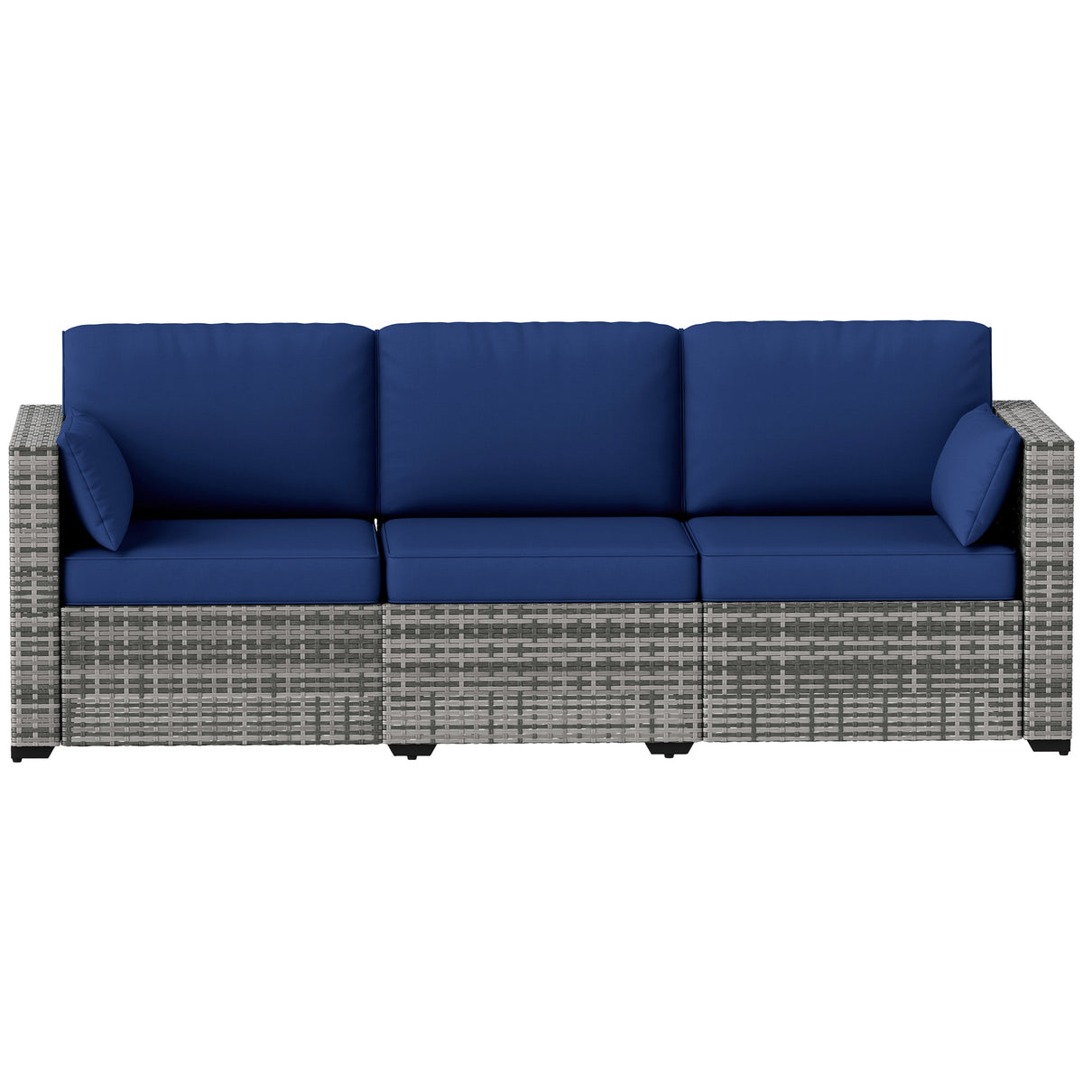 3-Seater Patio Sofa with Cushions, Rattan Conversation Set with Steel Frame & Washable Cushion Covers