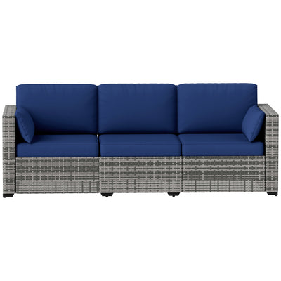 3-Seater Patio Sofa with Cushions, Rattan Conversation Set with Steel Frame & Washable Cushion Covers