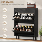 Narrow Shoe Cabinet for Entryway with 2 Flip Drawers, Top Drawer and Adjustable Shelves for 12 Pairs of Shoes