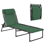 Outdoor Folding Lounge Chair, 4-Level Adjustable Chaise Lounge with Headrest, Tanning Chair Beach Bed Reclining Lounger Cot for Camping