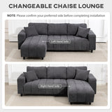 Canapé Sectionnel avec Siège Intégré, Canapé-Lit en L 3 Places avec Méridienne Interchangeable, 2 Oreillers