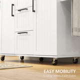 Rolling Kitchen Cart on Wheels with Drop Leaf, Kitchen Island with 3 Drawers, Solid Wood Top and Towel Rack