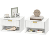 Ensemble de 2 tables de chevet murales, tables de nuit flottantes avec tiroir cannelé et tablette ouverte pour chambre