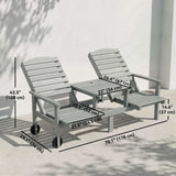 Banc extérieur avec roulettes et dossier haut ajustable 3 positions, causeuse extérieure 2 places avec trou parapluie