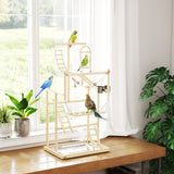 Bird Playground, 4 Layer Wooden Play Stand with Ladders, Stainless Steel Cups and Tray for Small Birds