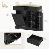 10 Gallon Hidden Garbage Bin Cabinet, Tilt Out Trash Cabinet w/ 2 Drawers