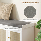 Banc de Rangement pour Chaussures avec Portes en Rotin Tressé, Tablettes Ajustables