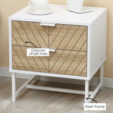 Modern Bedside Table with 2 Drawers and Steel Frame