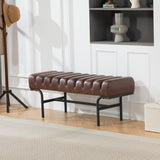 Bedroom Bench PU Leather End of Bed Bench with Cylindrical Seat and Metal Legs for Bedroom Living Room Hallway