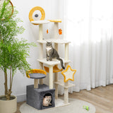 Star and Moon Themed Cat Tree with Cat Scratching Posts, Bed