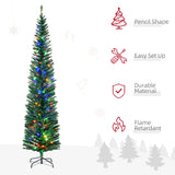 7.5' Artificial Pencil Christmas Trees Holiday Decoration with Colourful LED Lights, Steel Base