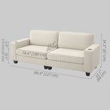 Canapé trois places, Causeuse en tissu avec coussin à ressort et porte-tasses pour salon
