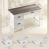 Computer Desk with 3 Drawers, Farmhouse Home Office Desk with File Drawer and Wood Grain Top for Small Spaces