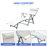 Outdoor Folding Chaise Lounge Chair Steel Portable Recliner with 7 Adjustable Backrest Positions