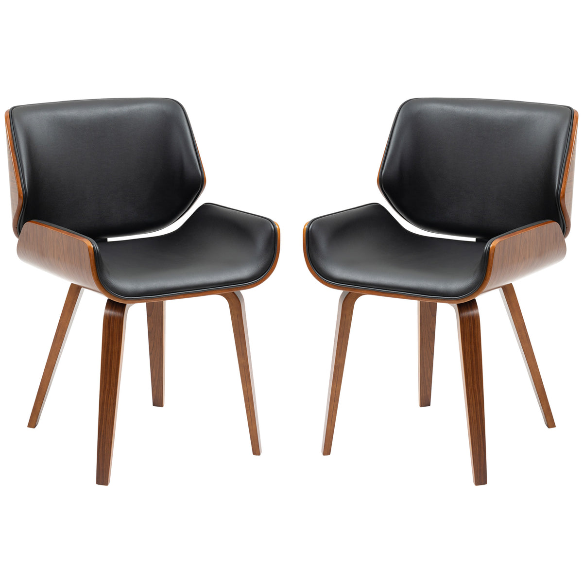 Dining Chairs Set of 2, PU Leather Kitchen Chairs with Upholstered Seats and Solid Wood Legs for Dining Room