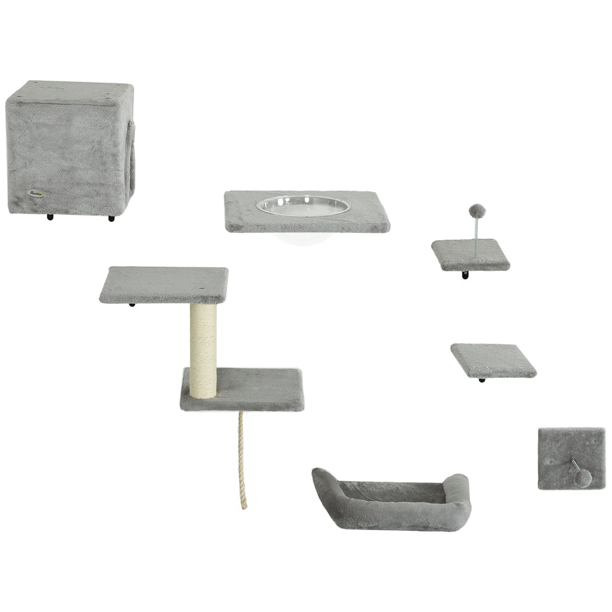 Ensemble de 7 tablettes murales pour chats, lit et balle