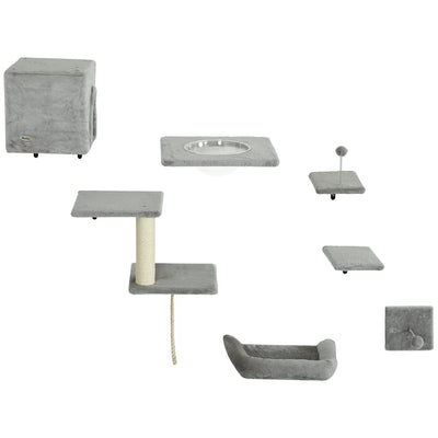 Ensemble de 7 tablettes murales pour chats, lit et balle