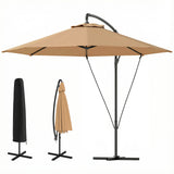 9.5' Cantilever Umbrella with Wind Protection Strap and Cover, Hanging Umbrella with Crank and Cross Base