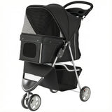 Poussette chien repliable 3 roues avec panier de rangement, auvent ajustable, porte-gobelet pour petits chiens