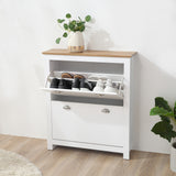 Armoire à chaussures moderne avec 2 tiroirs rabattables et tablettes ajustables, organiseur de rangement pour 12 paires pour entrée
