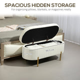 Upholstered Bedroom Bench, Channel Tufted Ottoman Bench with Thick Padding and Metal Legs