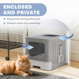Cat Litter Box with Lid, Slide-Out Drawer