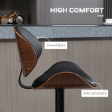 Bar Stools Set of 2, Modern PU Leather Adjustable Swivel Barstools with Curved Back, Footrest and Steel Base