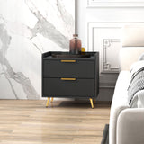 Bedside Table, Nightstand with 2 Drawers, Side End Table with Metal Legs for Bedroom