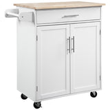 Rolling Kitchen Island Cart with Wood Top, Enough Storage Drawer Space with Towel Bar Rack Shelves, Portable Kitchen Utility Serving Cart Trolley on Wheels