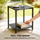 Outdoor Coffee Table 2-Tier Patio Coffee Table with Storage Shelf, Adjustable Feet for Garden Balcony Poolside