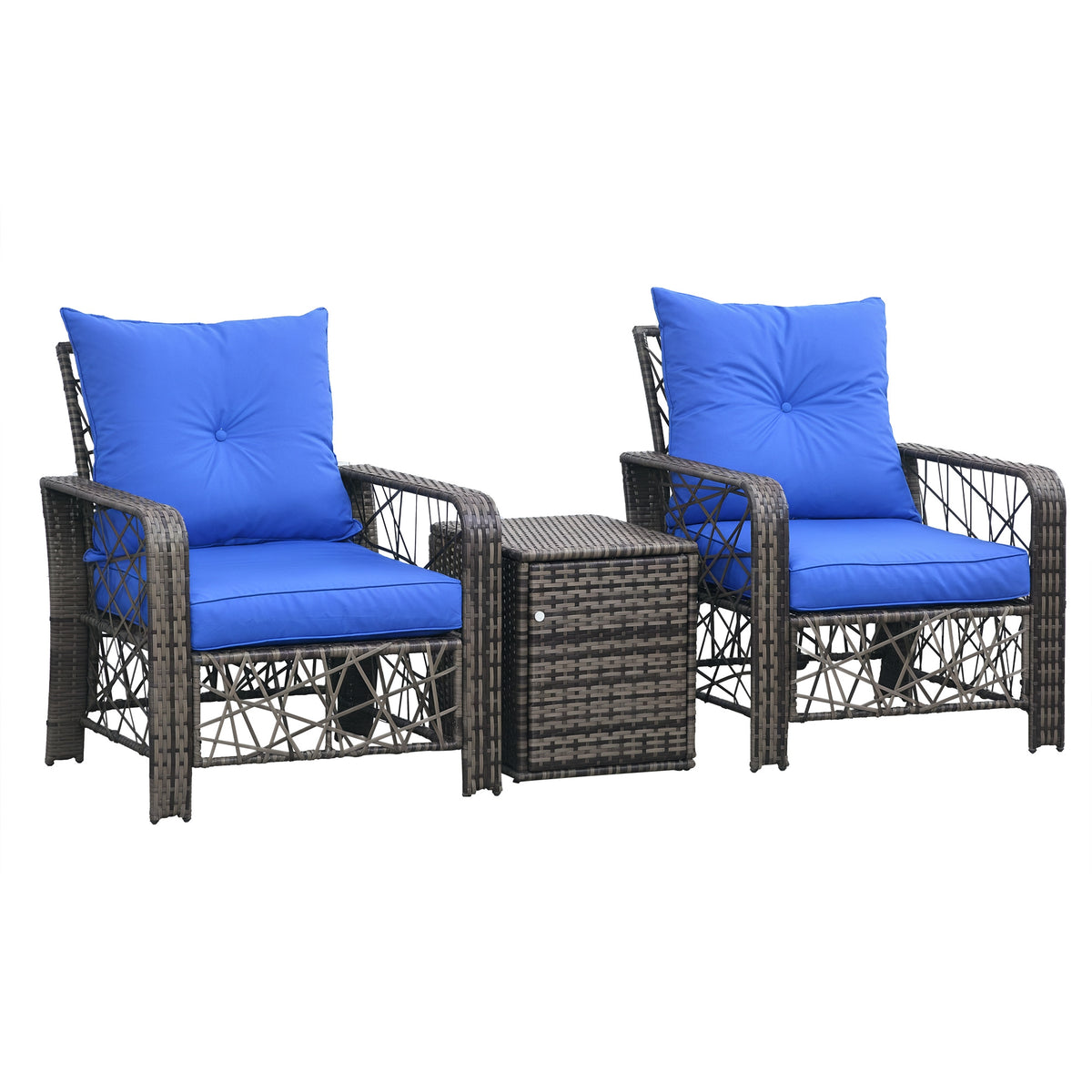 3 Pieces Wicker Patio Furniture Set, Rattan Bistro Set with Storage Coffee Table and Thickened Cushions