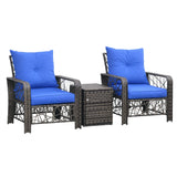 3 Pieces Wicker Patio Furniture Set, Rattan Bistro Set with Storage Coffee Table and Thickened Cushions