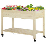 Mobile Raised Garden Bed Elevated Wood Planter Box with Lockable Wheels, Storage Shelf for Herbs Vegetables