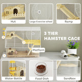 Hamster Cage with Deep Bottom, Wooden Ramp, Bathroom and Exercise Wheel for Hamster and Gerbil
