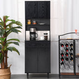 Buffet de cuisine moderne avec vaisselier, armoire de rangement en bois avec comptoir pour micro-ondes, 2 portes et tiroir pour salle à manger et salon