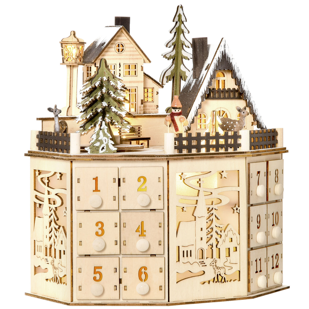 Wooden Christmas Advent Calendar, Lighted 24 Days Countdown to Christmas Table Decoration with Drawers for Kids and Adults