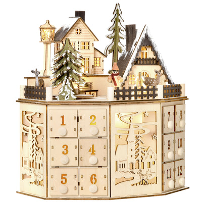 Wooden Christmas Advent Calendar, Lighted 24 Days Countdown to Christmas Table Decoration with Drawers for Kids and Adults