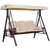 3 Seater Porch Swing Heavy Duty Outdoor Swing Chair Outdoor Lounge Hammock Cushioned Seat W/ Tilt Canopy