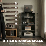 Meuble support AV 5 étages avec portes vitrées à ouverture tactile, armoire de rangement audio-vidéo avec étagères ajustables pour lecteurs DVD