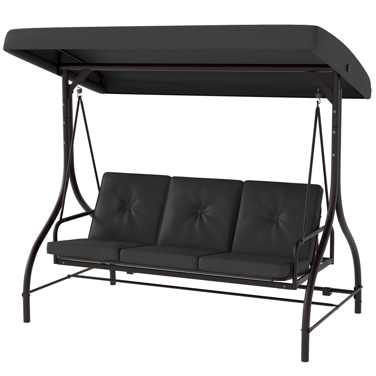 Lit balançoire patio convertible avec auvent et coussins, balançoire de porche 3 places pour extérieur