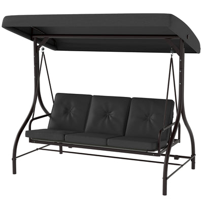 Convertible Patio Swing Bed with Canopy and Cushions, 3 Seater Porch Swing for Outdoor
